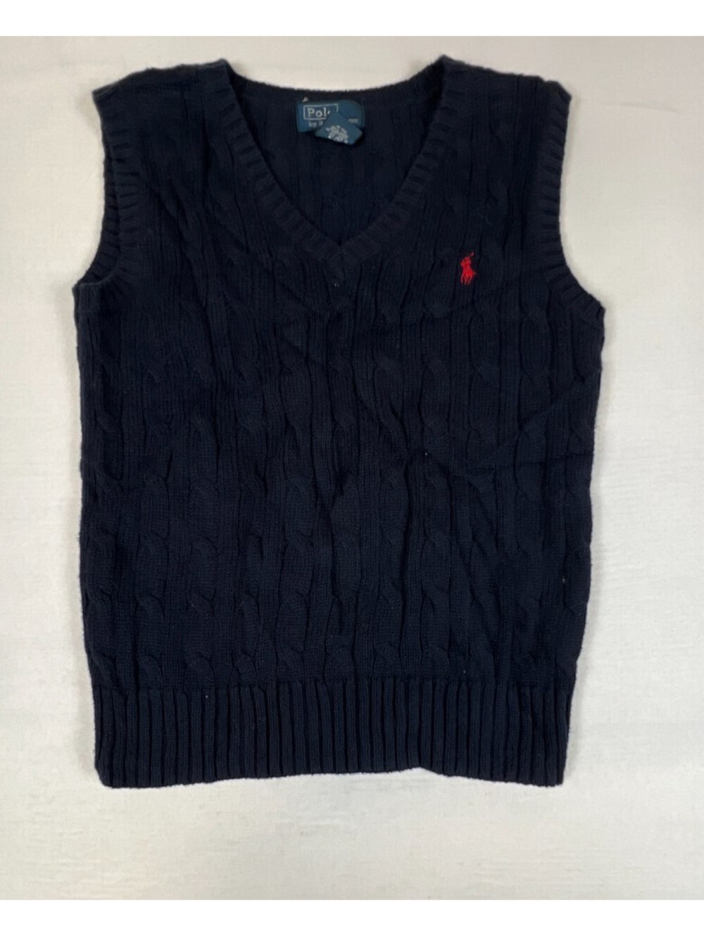 Polo by Ralph Lauren Kids Boy Size 6 Blue Cable Knit Cotton V-Neck Sweater Vest